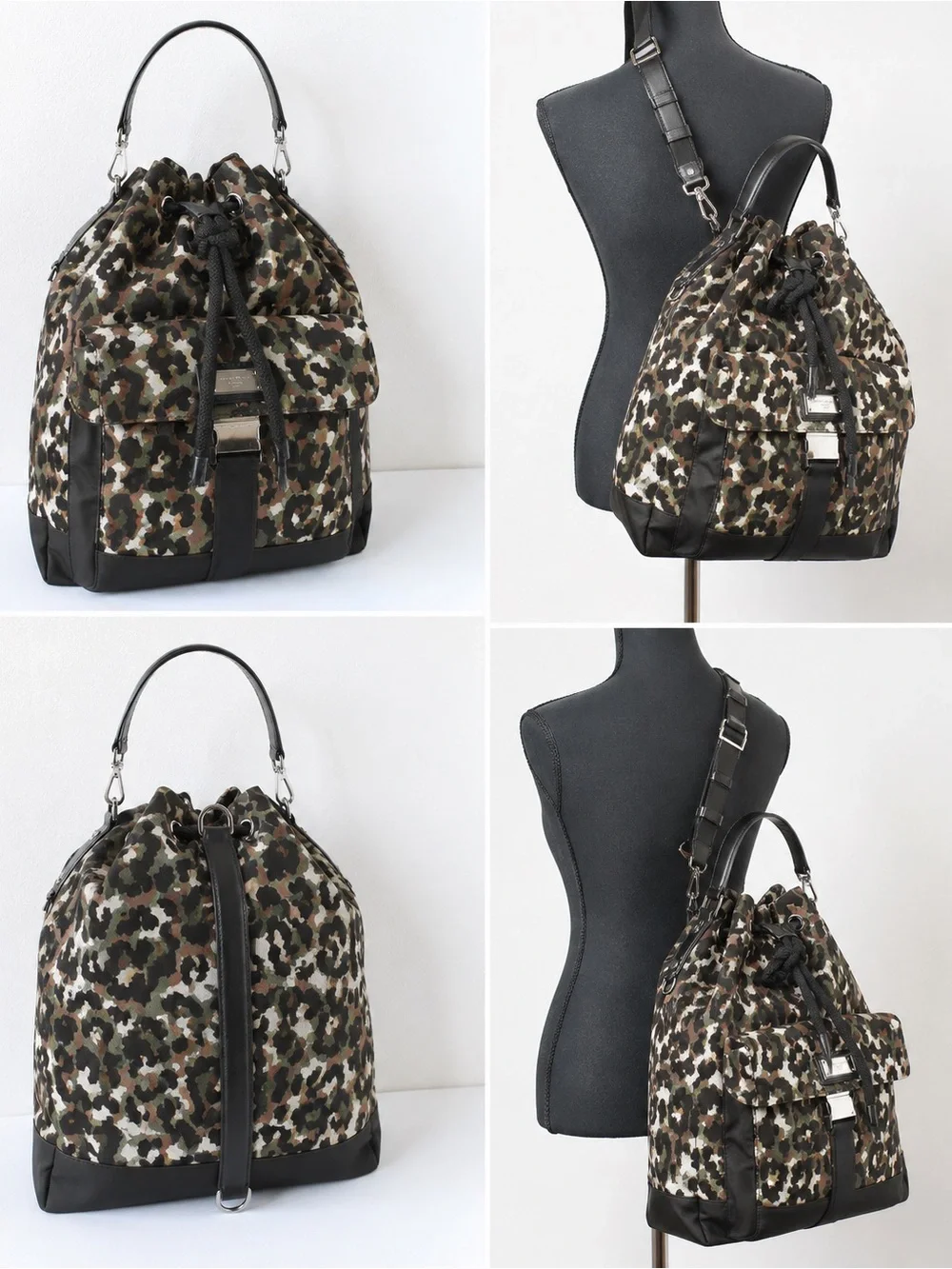 $2900 NWT Dolce & Gabbana Leopard Camouflage Jacquard Bucket Bag Backpack
